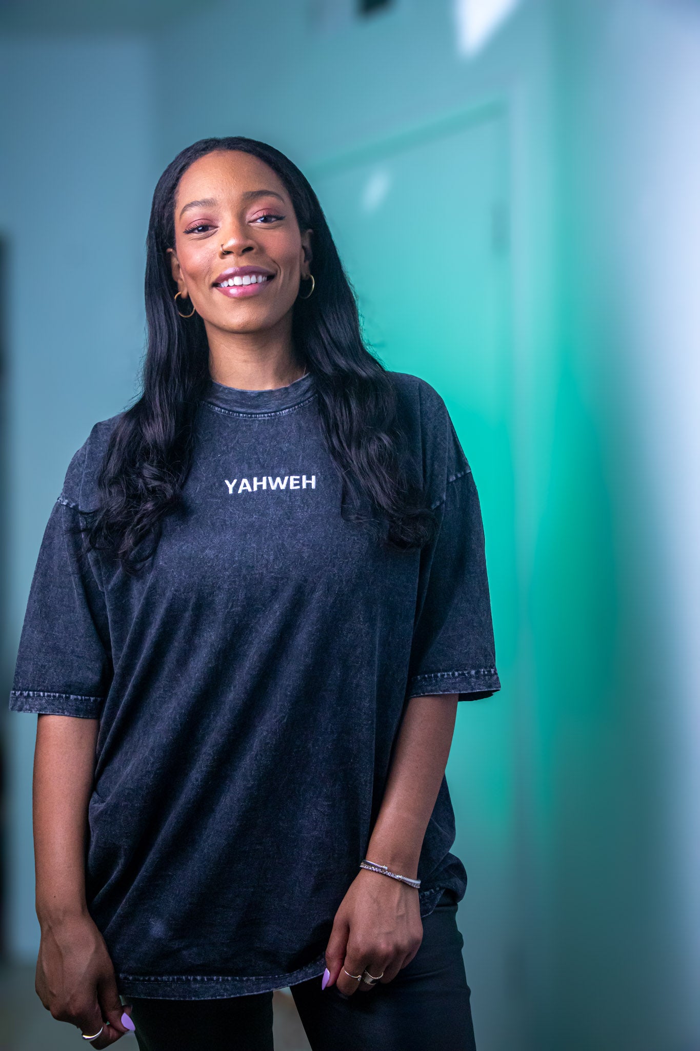 Black Mineral Wash "YAHWEH" T-Shirt