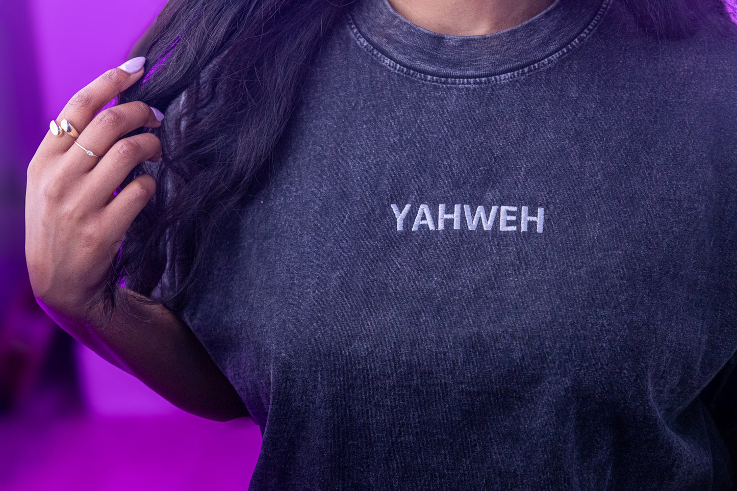 Black Mineral Wash "YAHWEH" T-Shirt